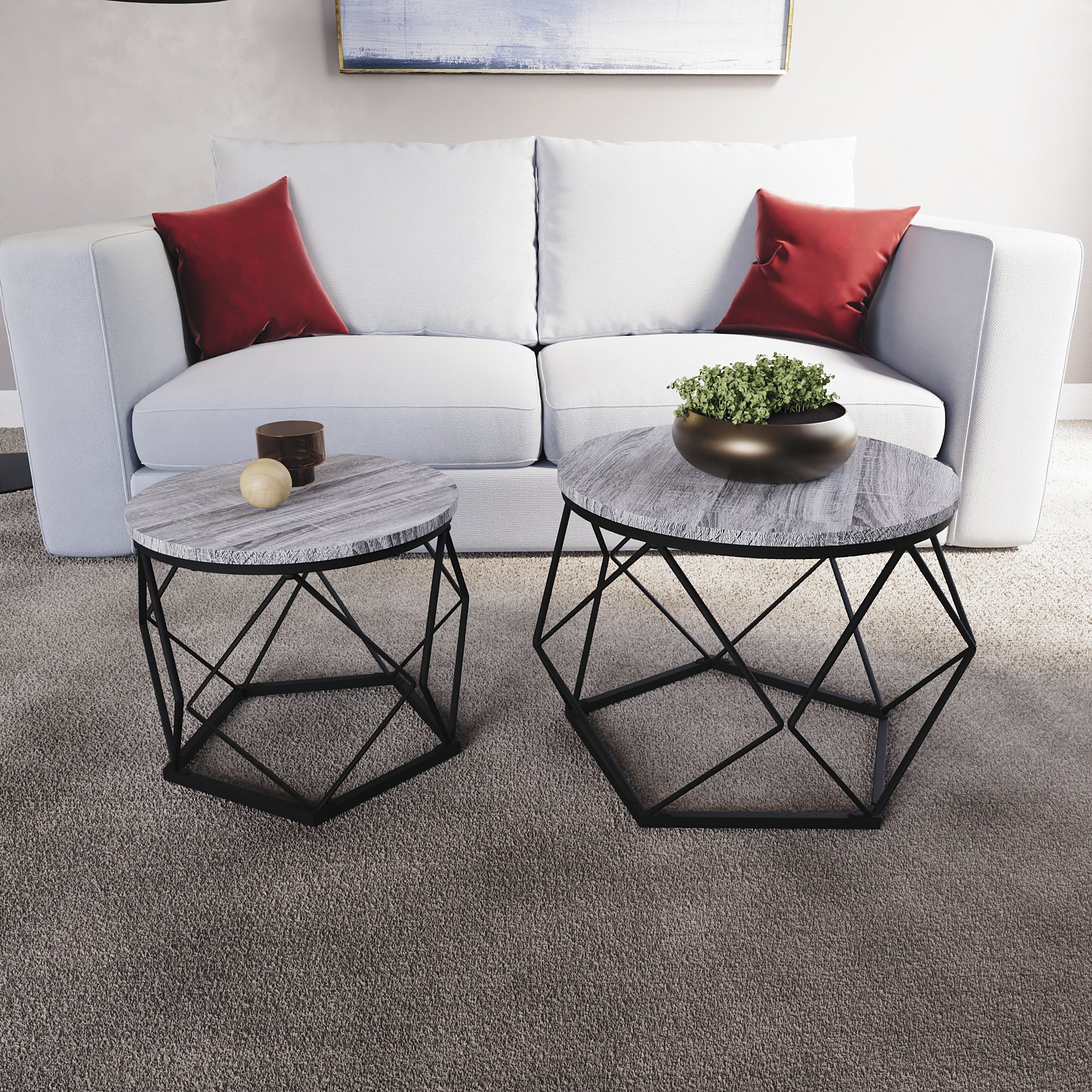 Vida Designs Brooklyn Nest of 2 Geometric Tables - Grey - Image 3