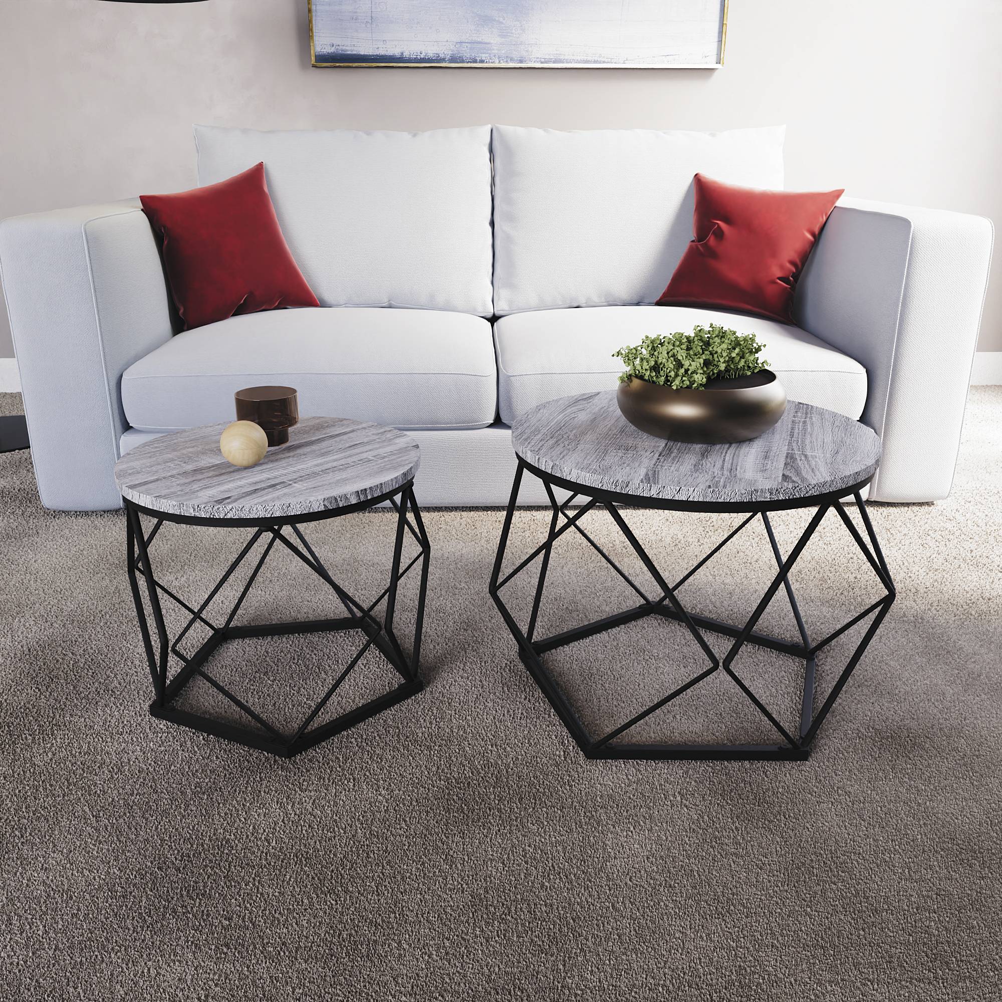 Vida Designs Brooklyn Nest of 2 Geometric Tables - Grey - Image 3