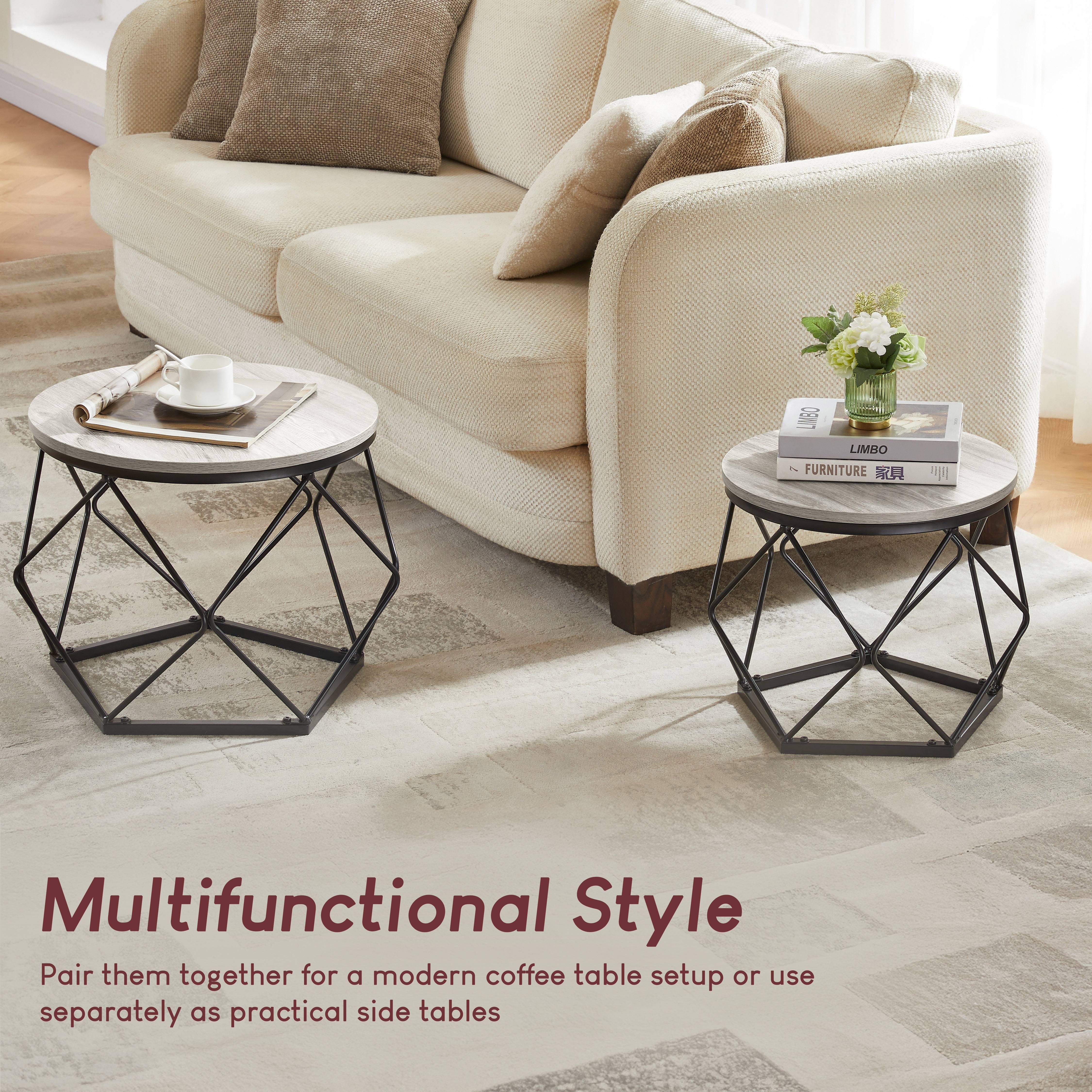 Vida Designs Brooklyn Nest of 2 Geometric Tables - Grey - Image 4