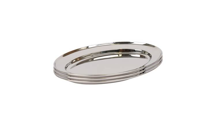 Argon Tableware Oval Stainless Steel Serving Platters - Pack of 3