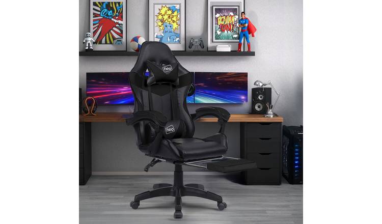 Neo Leather Massage Recliner Gaming Office Chair with Footrest - Black