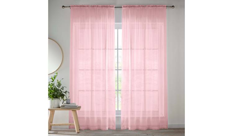 Tyrone Textiles Crystal Plain Slot Top Voile Panels - 140 x 122cm - Pink