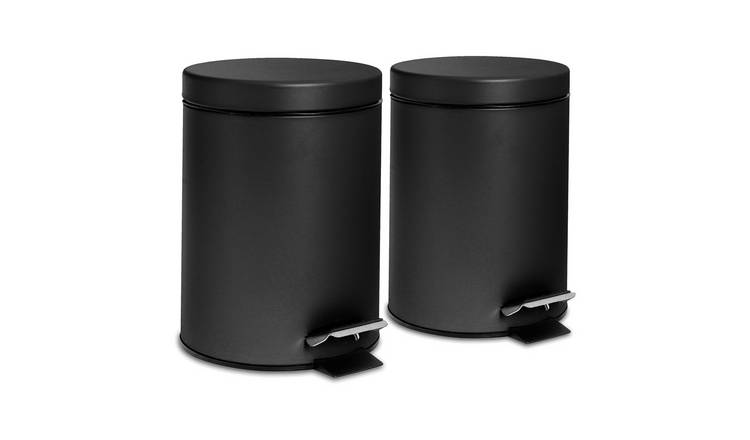 Harbour Housewares Round Bathroom Pedal Bins - 3 Litre - Matt Black - Pack of 2