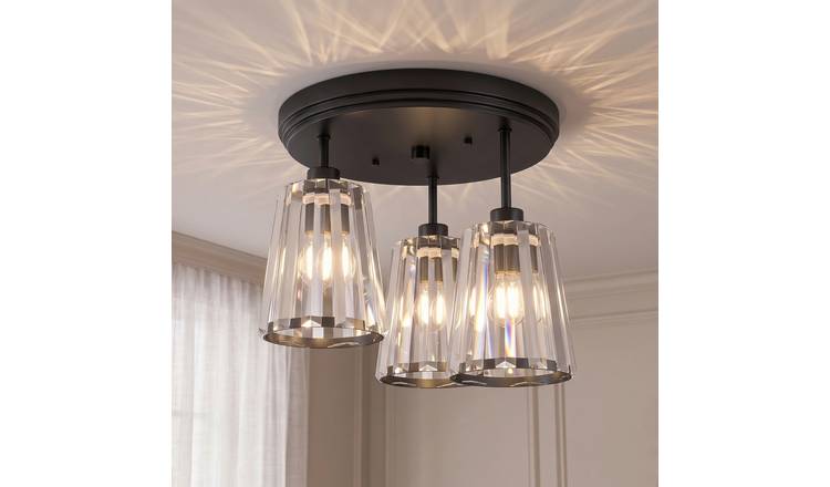HOMCOM 3 Light 40W E27 Crystal Glass Ceiling Light – Black