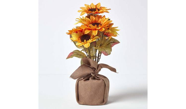 Homescapes Burlap Pot Artificial Sunflower Arrangement - Yellow