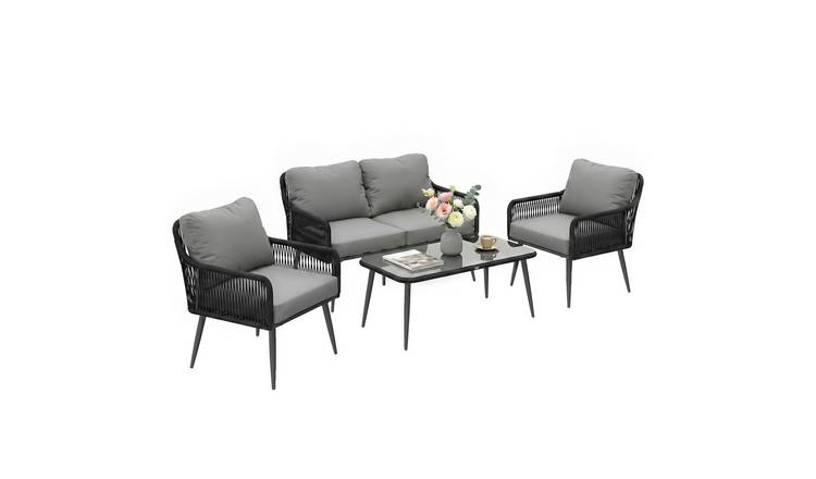 Outsunny 4 Seater Rattan Garden Furniture Set - Black