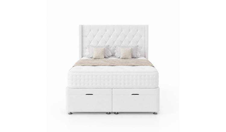 Comfy Deluxe 3ft Single Plush Velvet End Lift Ottoman Bed Set - White
