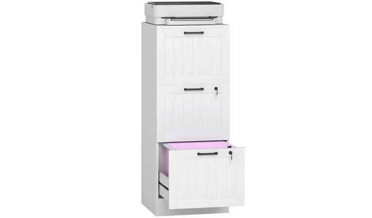 HOMCOM 3 Drawer Filing Cabinet with Adjustable Hanging Bars - White