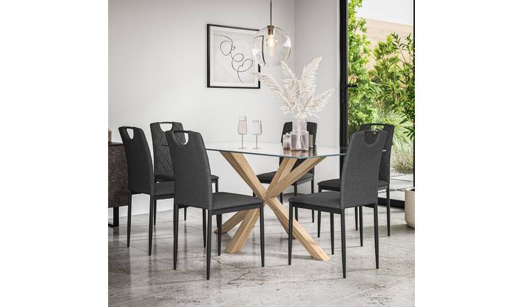 Furniture Online Etta Monza Glass Top Dining Table & 6 Charcoal Chairs