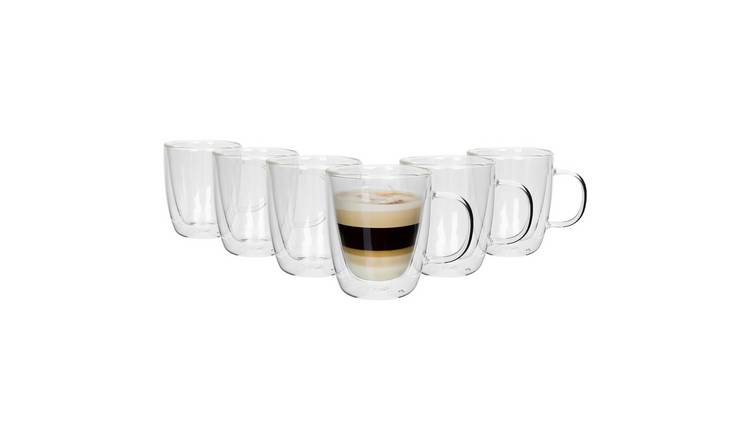 Rink Drink Double-Walled Glass Coffee Cups Set - 386ml - Pack of 6
