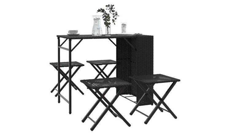Walplus 5 Piece Poly Rattan Outdoor Furniture Set - Black - 90 x 55 x 73 cm