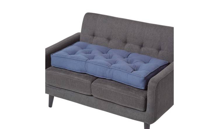 Homescapes Cotton 2 Seater Sofa Booster Cushion - Navy Blue