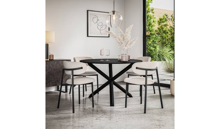 Furniture Online Malvern Black Dining Table & 4 Myla Beige Chairs