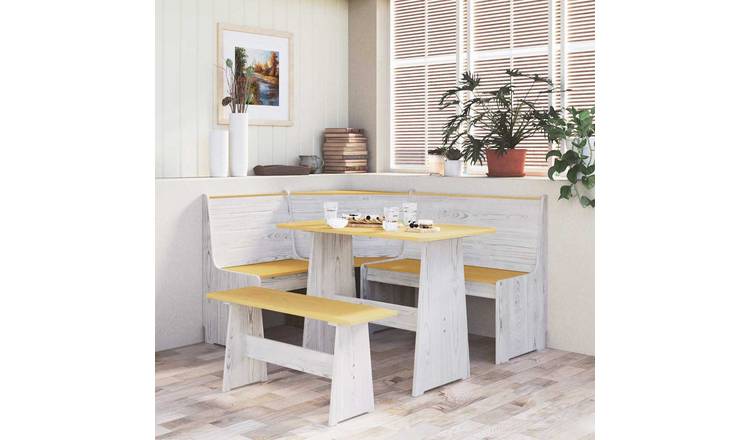 Walplus Reine Corner Bench - Honey Brown & White - 151 x 118.5 x 85 cm
