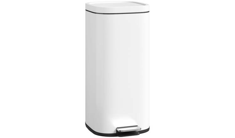 HOMCOM 30L Fingerprint-Resistant Kitchen Pedal Bin with Inner Bucke- White
