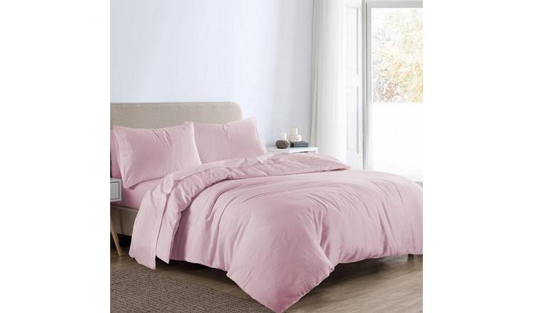 HomeSpace Direct Plain Dye Brushed Pink Duvet Cover Set - Super King