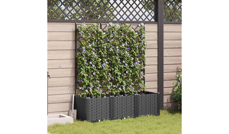 Walplus Pack of 3 Plastic Garden Planter - Black - 120 x 40 x 143 cm