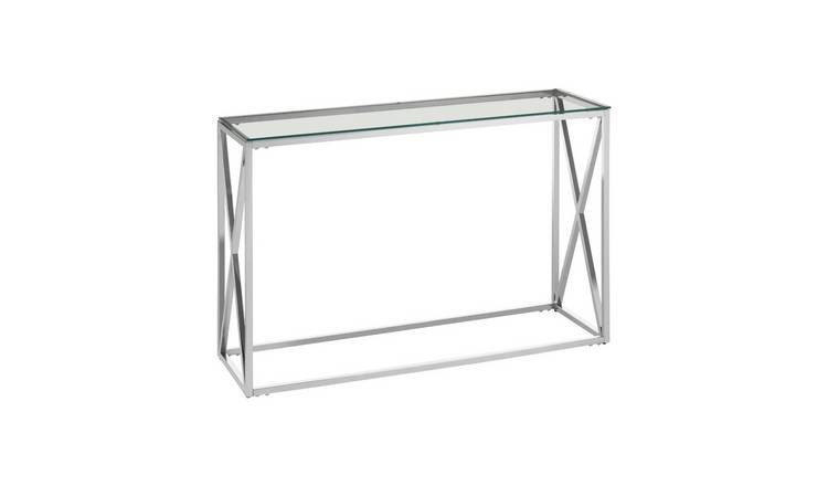 Orsina Allure Cross Design Console Table – Silver & Clear
