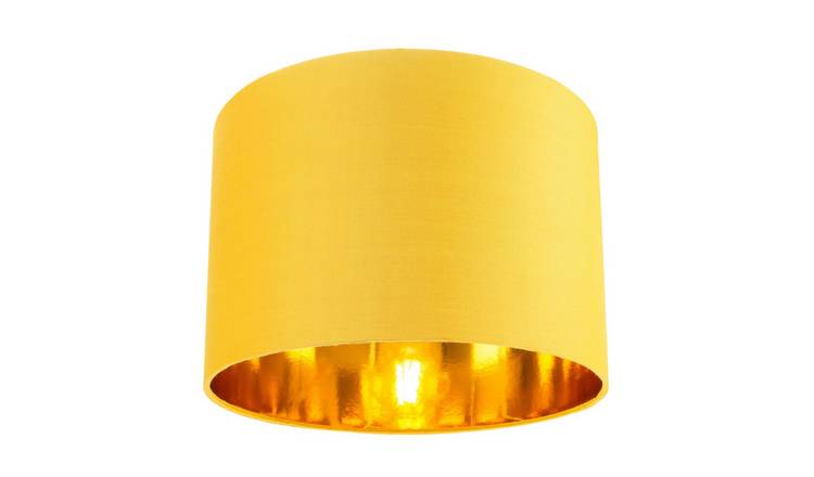 Happy Homewares Ochre Cotton with Shiny Gold Inner Lampshade - 25cm