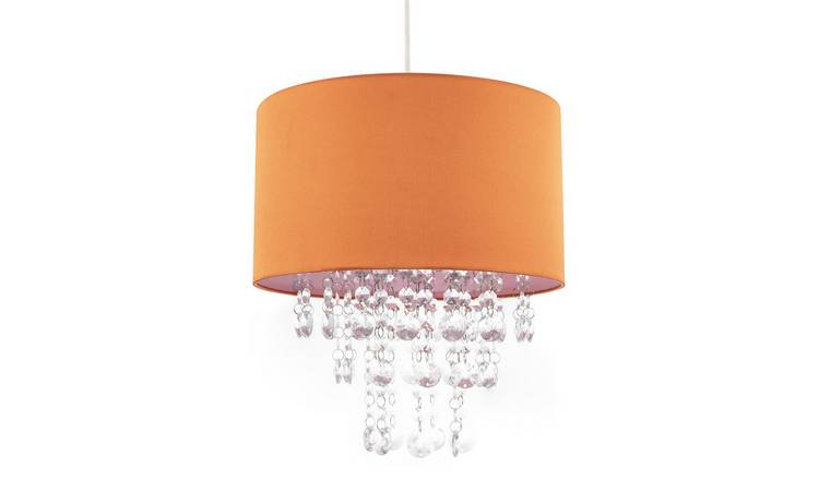 Happy Homewares Orange Satin Fabric with Clear Acrylic Pendant Shade - 30cm