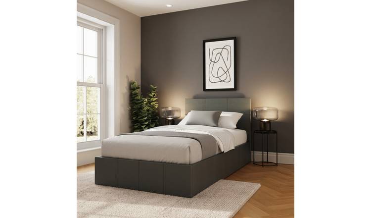 GFW Side Lift Single Faux Leather Ottoman Bed with Mattress - Grey
