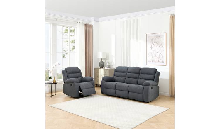 Furniture Online Boston Manual Recliner Fabric 1+3 Seater Sofa Set - Grey