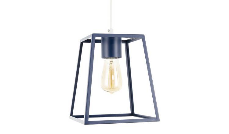 Happy Homewares Industrial in Navy Blue with Square Top Pendant Shade - 21cm