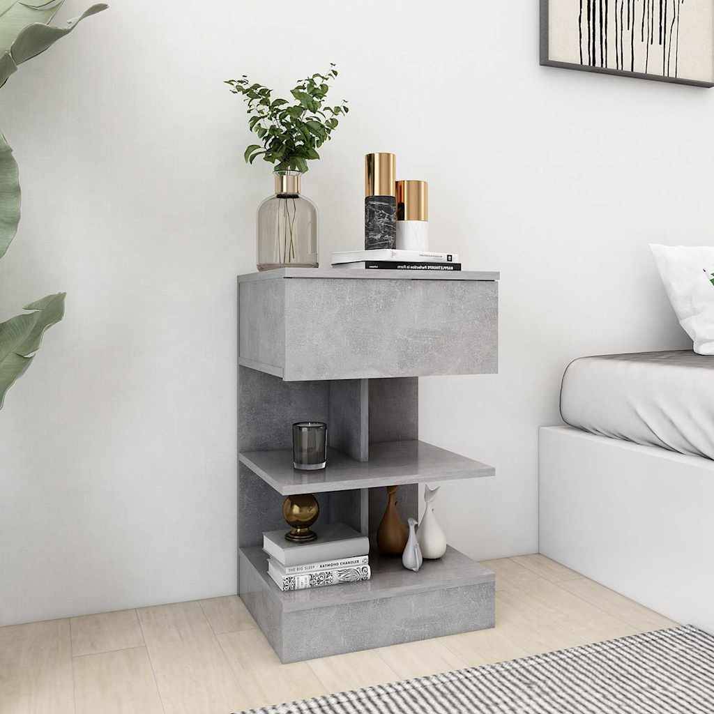 Walplus Engineered Wood Bedside Cabinet - Stone Grey - 40 x 35 x 65 cm - Image 1