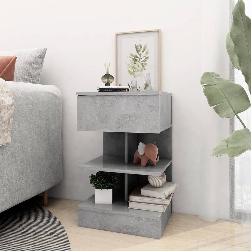 Walplus Engineered Wood Bedside Cabinet - Stone Grey - 40 x 35 x 65 cm - Image 3