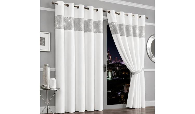 New Edge Blinds White Diamante Blackout Eyelet Curtains - 167cm x 137cm