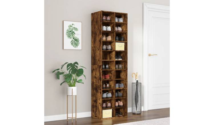 Walplus Engineered Wood Shoe Cabinet - Smoked Oak - 54 x 34 x 183 cm