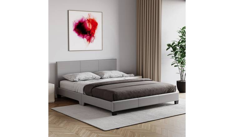 Vida Designs Lisbon Double Faux Leather Bed - Grey