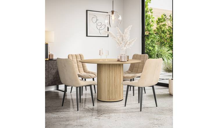 Furniture Online Arlo Nova Oak Top w Oak Legs Dining Table & 4 Beige Chairs