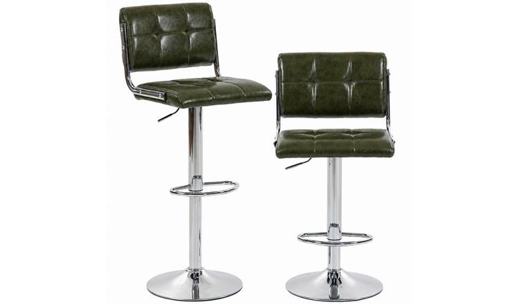 HOMCOM Set of 2 PU Leather Swivel Bar Stools with Backrest and Footrest - Green