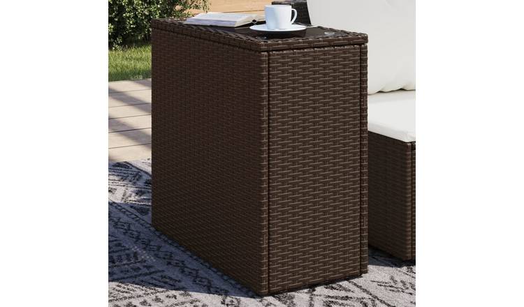 Walplus Poly Rattan Garden Side Table with Glass Top - Brown - 58 x 27.5 x 55 cm