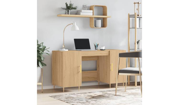 Walplus Engineered Wood and Iron Desk - Light Oak - 140 x 50 x 75 cm