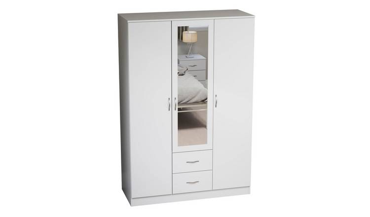 Vida Designs Riano 3 Door 2 Drawer Mirrored Wardrobe - White