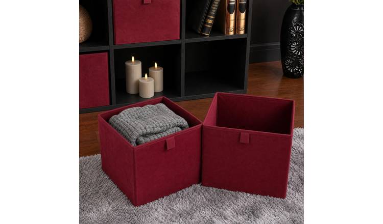 OHS Matte Velvet Cube Storage Boxes - Berry - 2 Pack