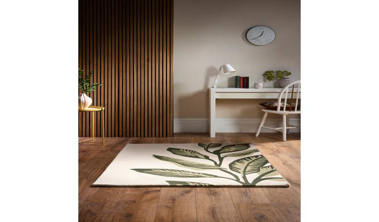 Mega Flooring White Modern Nature Print Rug - 80 x 150cm