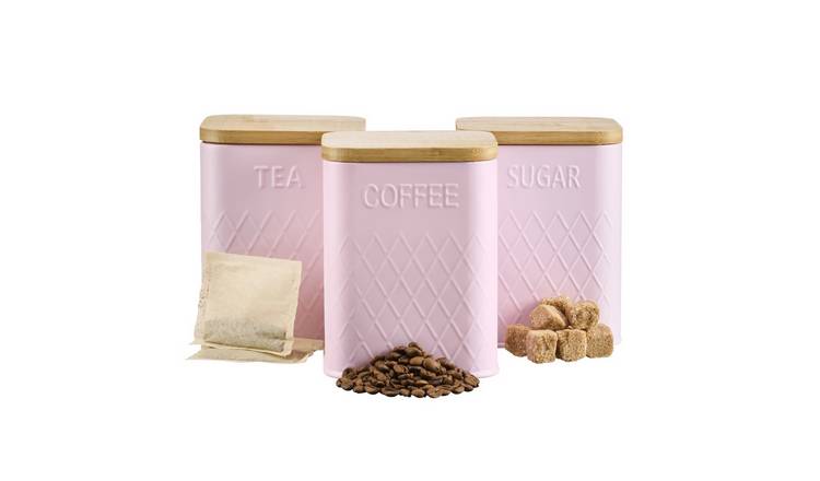 Cooks Professional 3 Piece Square Kitchen Storage Set with Bamboo Lids - Pink