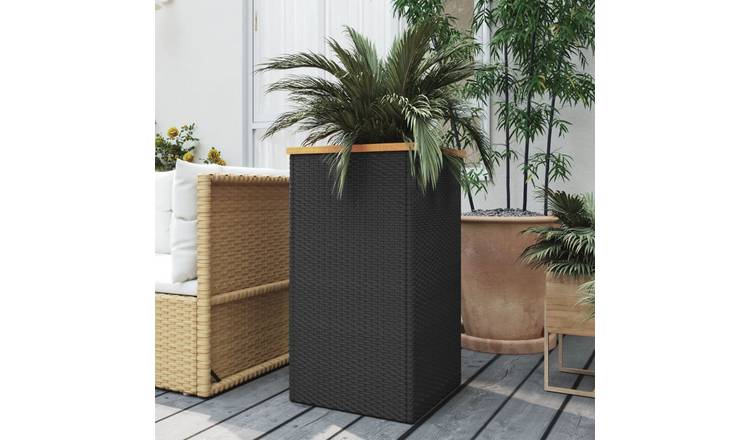 Walplus Acacia Wood Garden Planter - Black - 40 x 40 x 80 cm