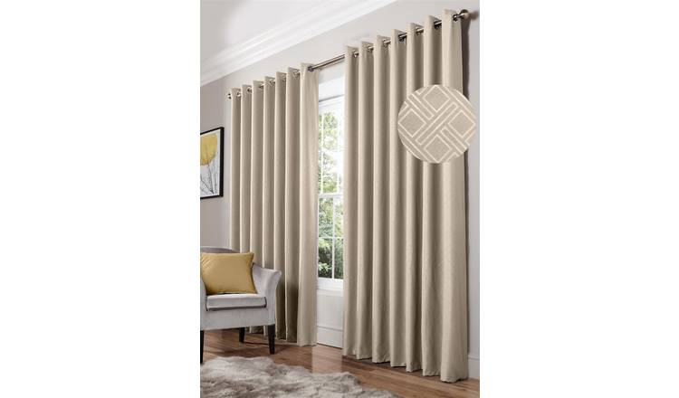 Luxury Living Jacquard Blackout Eyelet Curtains 117cm x 183cm - Cream
