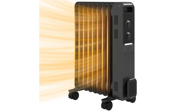 HOMCOM Portable 9 Fin Oil Filled Radiator with 3 Heat Settings - Grey