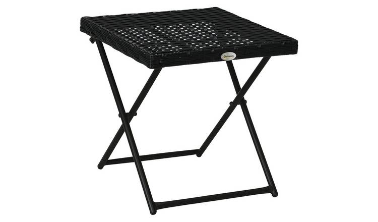 Outsunny Rattan Foldable Garden Side Table - Black
