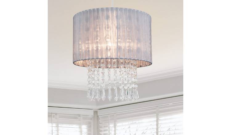 Cosylyte Winni Beaded Voile Easyfit Modern Lamp Shade - Silver Grey