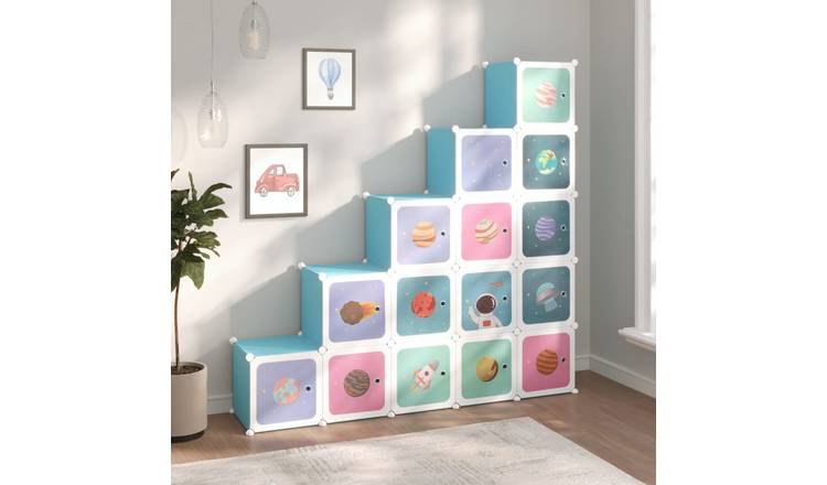 Walplus 15-Cube Plastic Storage Cube Organiser - Blue - 155 x 31.5 x 154 cm