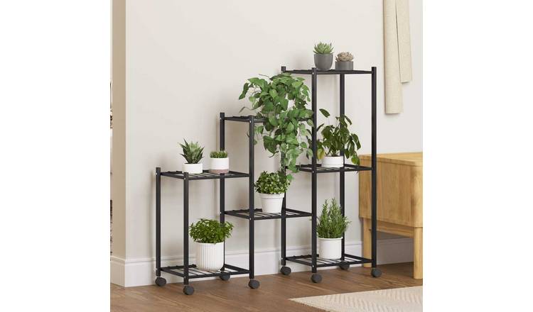 Walplus Powder Coated Iron Flower Stand - Black - 83 x 25 x 83.5 cm