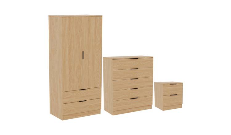 Vida Designs Trega Bedroom Set (Bedside, 5 Drawer Chest, 2x2 Wardrobe) - Pine