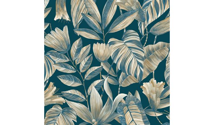 Grandeco Boutique Merida Botanical Leaves Embossed Wallpaper - Blue