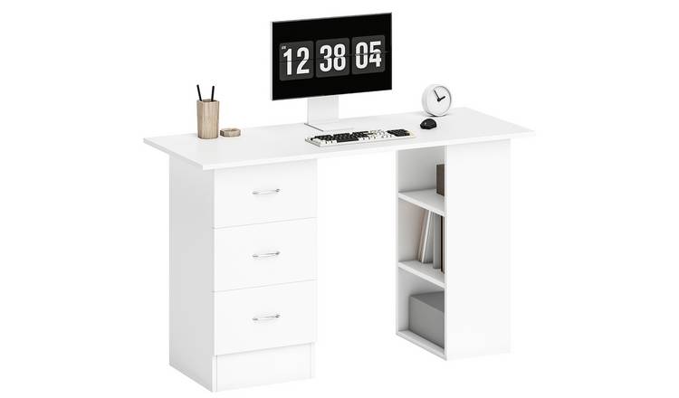HOMCOM 3 Storage Shelves and 3 Drawers PC Workstation - White
